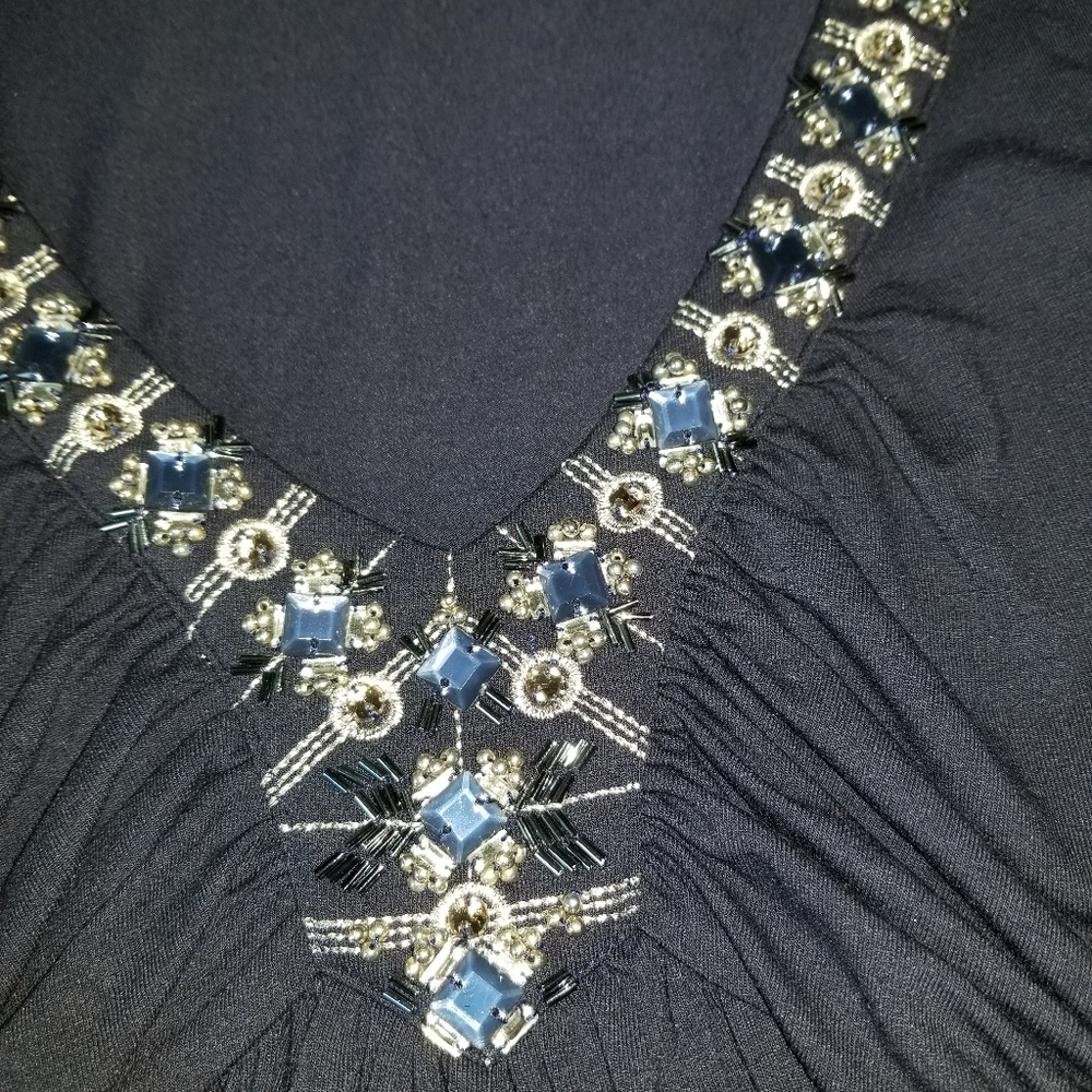 WHBM Beautiful Embellished Navy V-Neck top - Picture 2 of 7